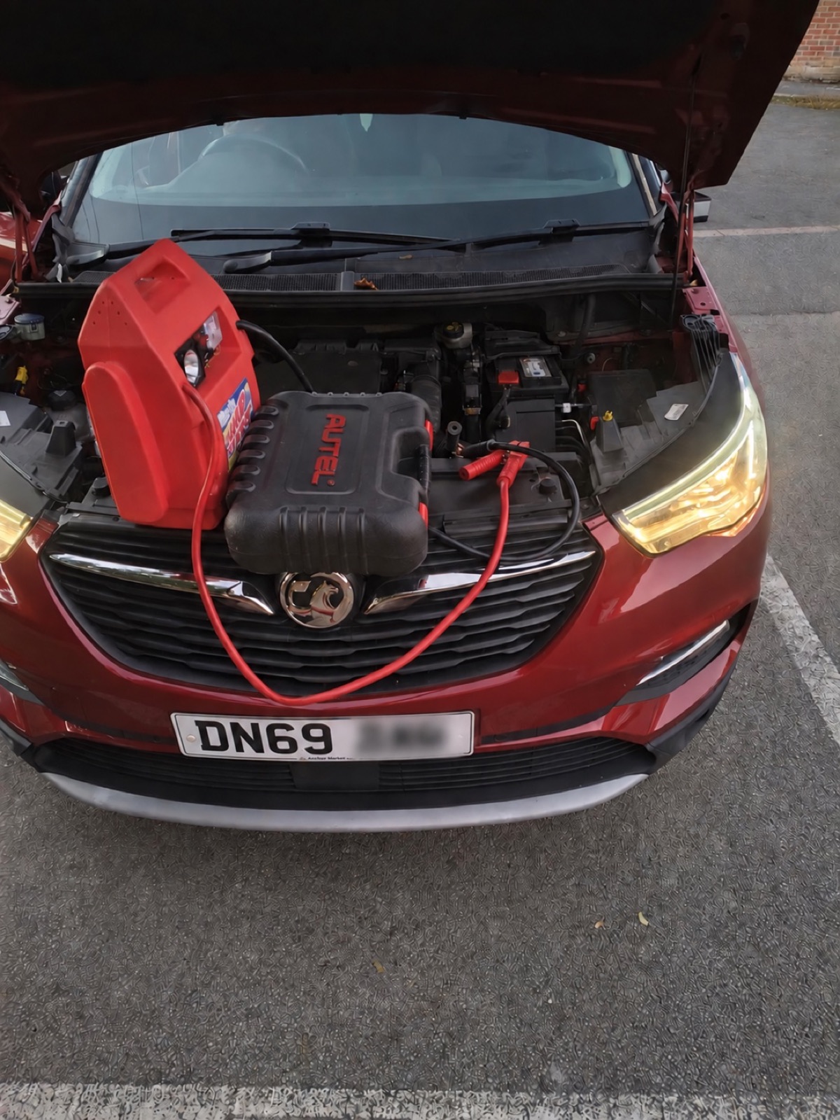 Jump-start equipment connected to a vehicle battery