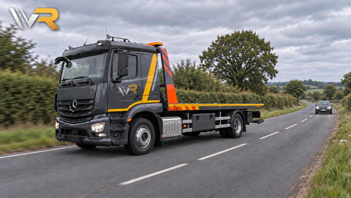 Recovery truck travelling on an Oxfordshire road